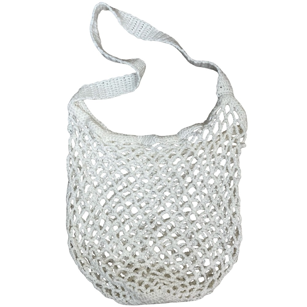 Crochet Knit Net Tote Shoulder Bag Reusable‎ Market Grocery Shopping Boho White